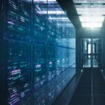 Server room with glowing lights