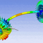 FEA service model, colorful turbine blades connected by a shaft