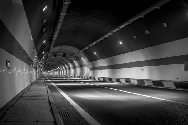 Dark tunnel with bright lights