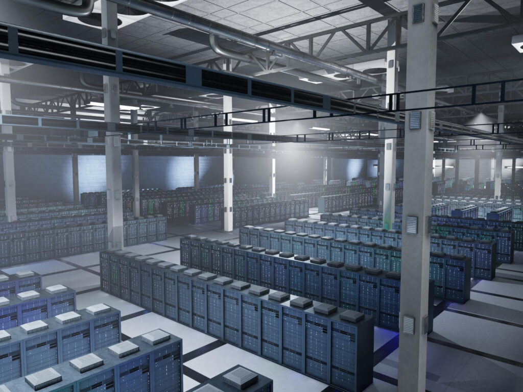 Rows of servers in a data hall
