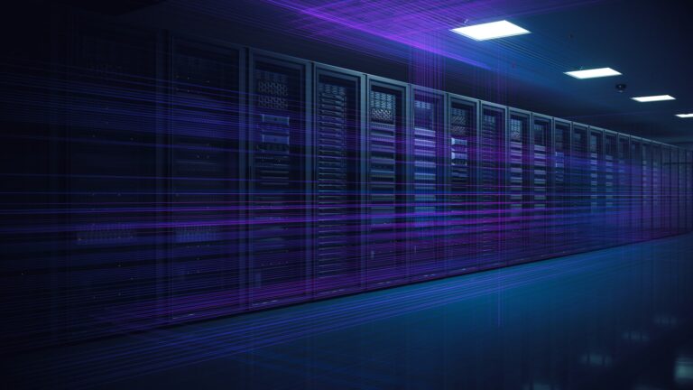 Server room with data streams