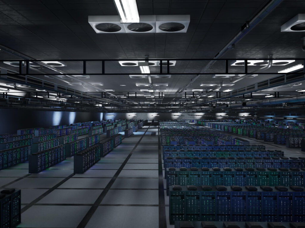 Server room with rows of computers