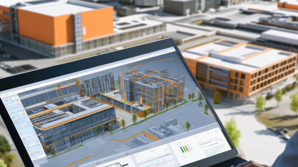 Building energy model on laptop screen