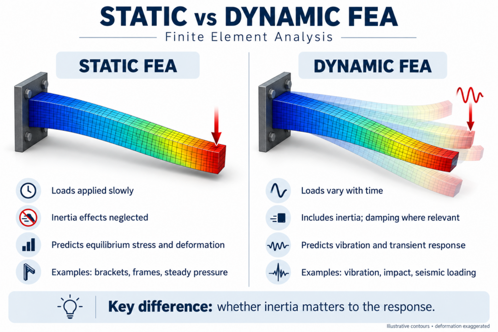 Static vs Dynamic FEA comparison graphic