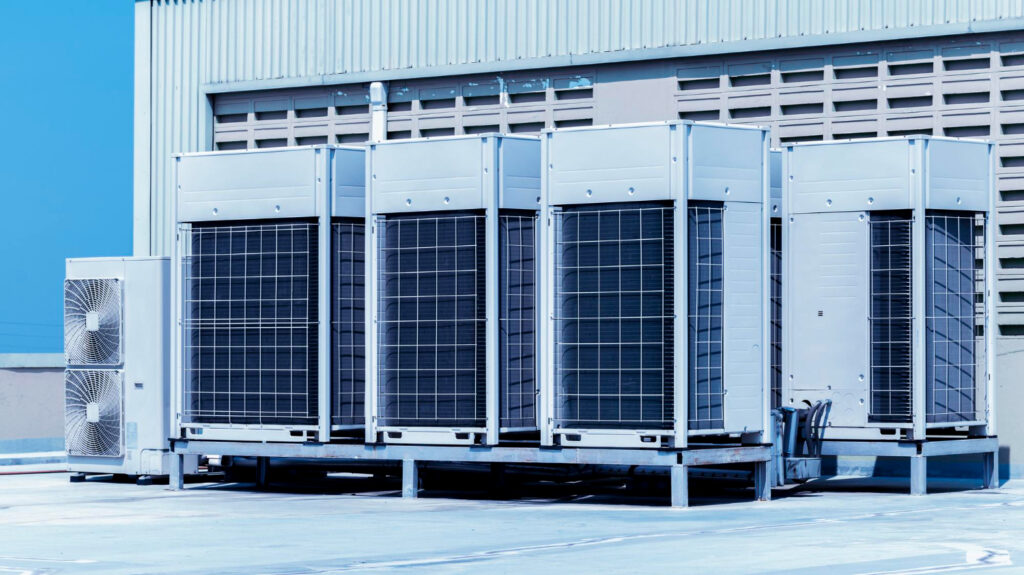 Outdoor HVAC units on building rooftop